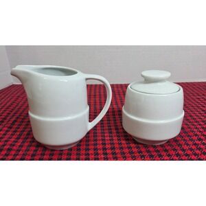 White Porcelain Creamer and Sugar Bowl with Lid Set Made in Brazil Vintage